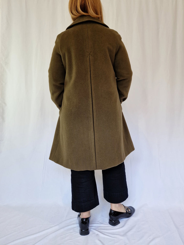 Vintage Olive Green Wool & Cashmere Single Breasted Coat - XS/S