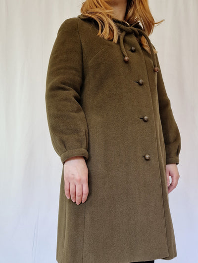 Vintage Olive Green Wool & Cashmere Single Breasted Coat - XS/S