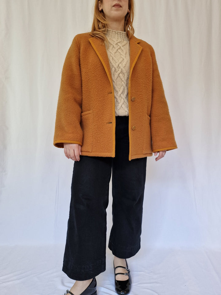 Vintage Orange Mustard Wool Single Breasted Short Jacket - M