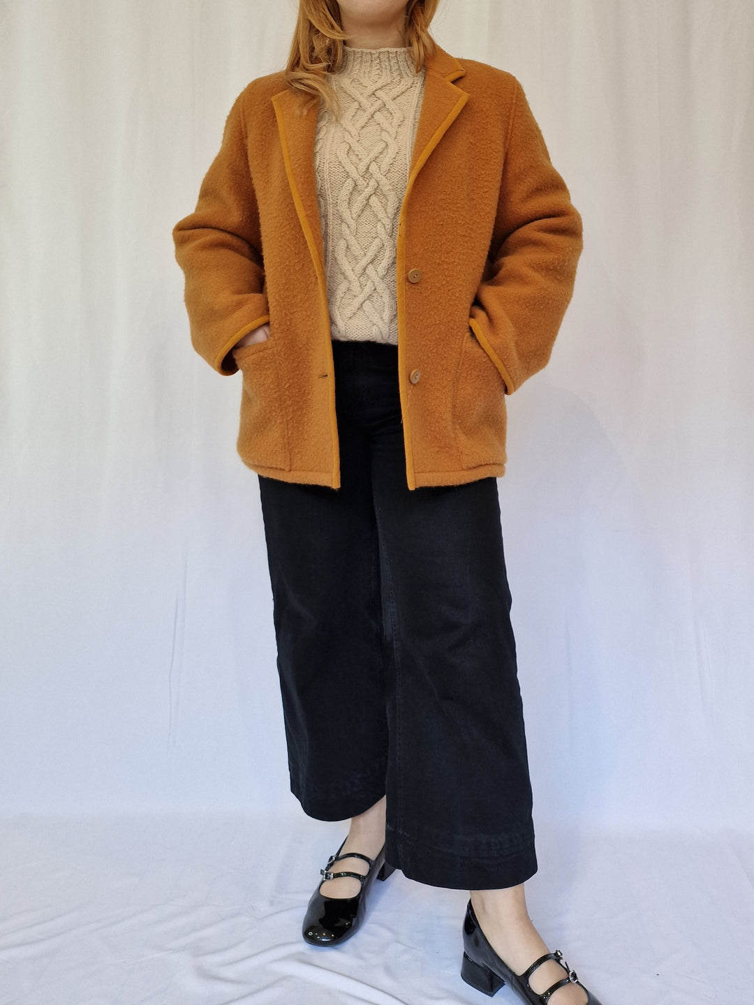 Vintage Orange Mustard Wool Single Breasted Short Jacket - M