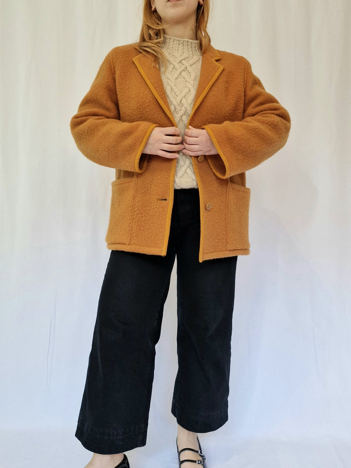 Vintage Orange Mustard Wool Single Breasted Short Jacket - M