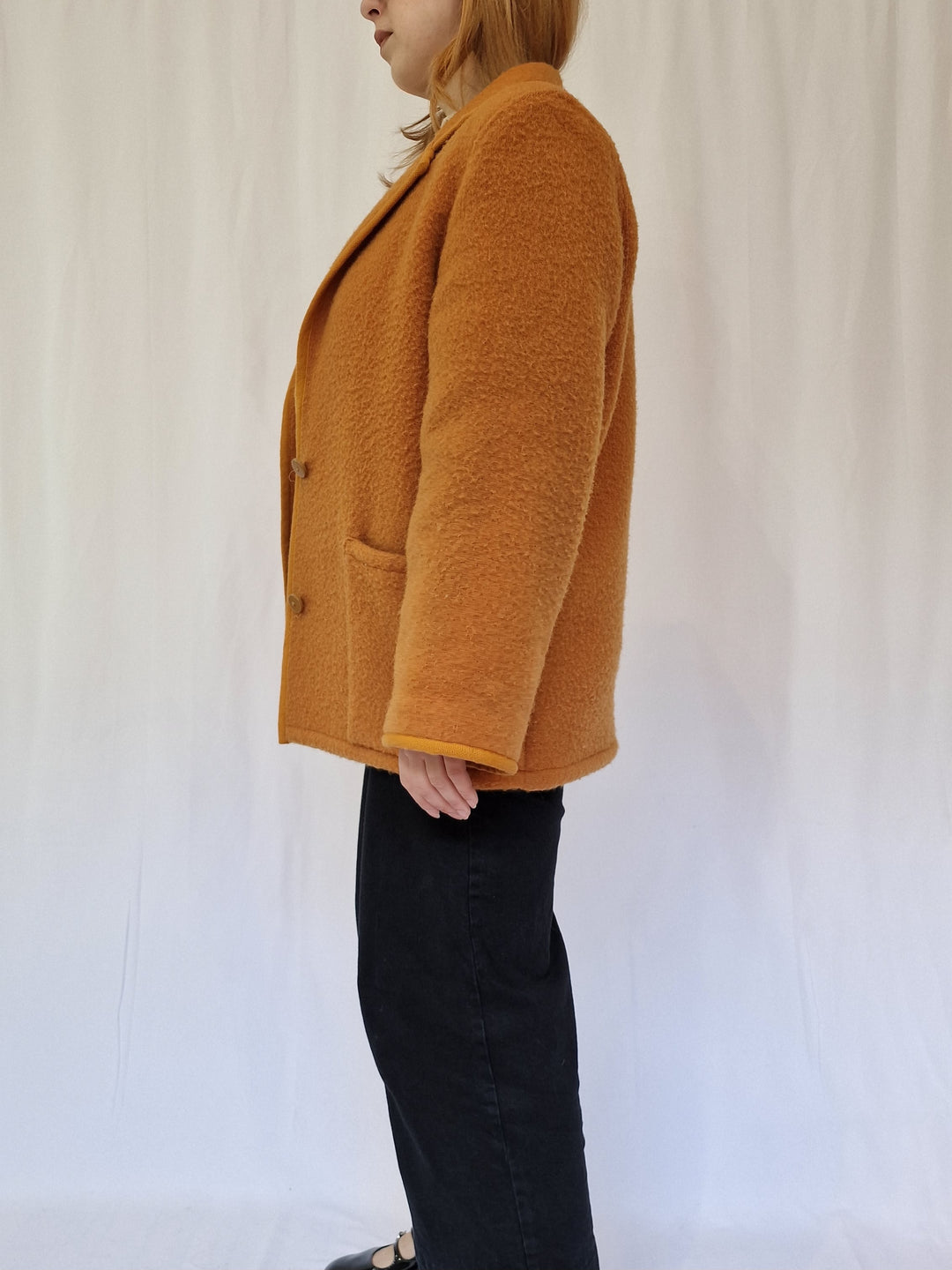 Vintage Orange Mustard Wool Single Breasted Short Jacket - M