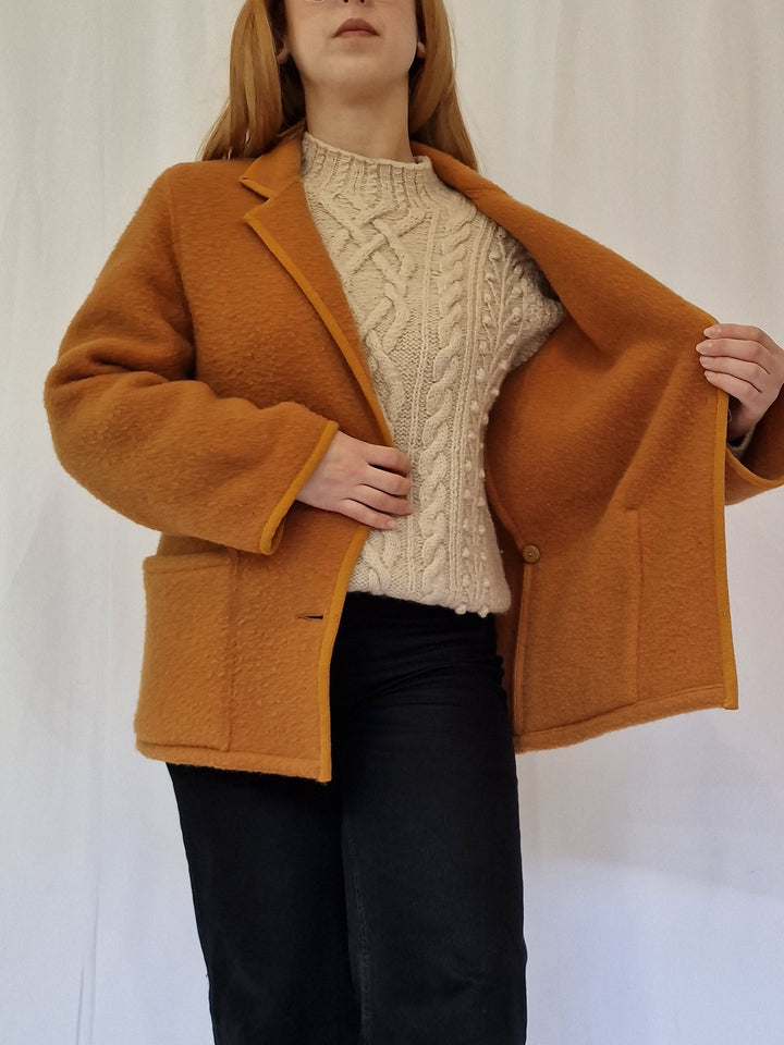 Vintage Orange Mustard Wool Single Breasted Short Jacket - M