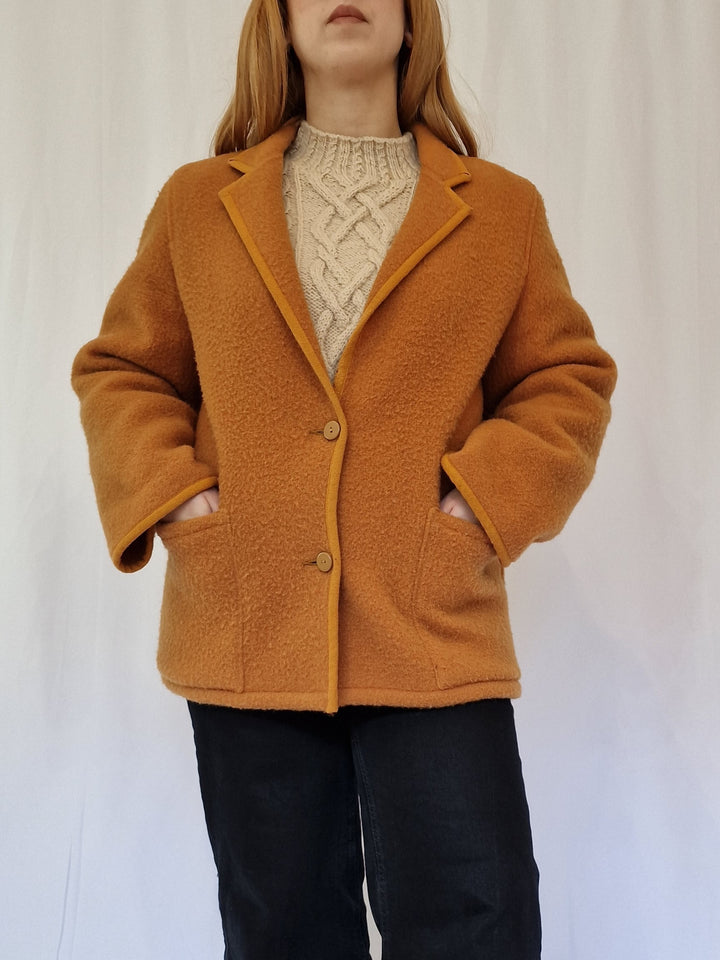 Vintage Orange Mustard Wool Single Breasted Short Jacket - M