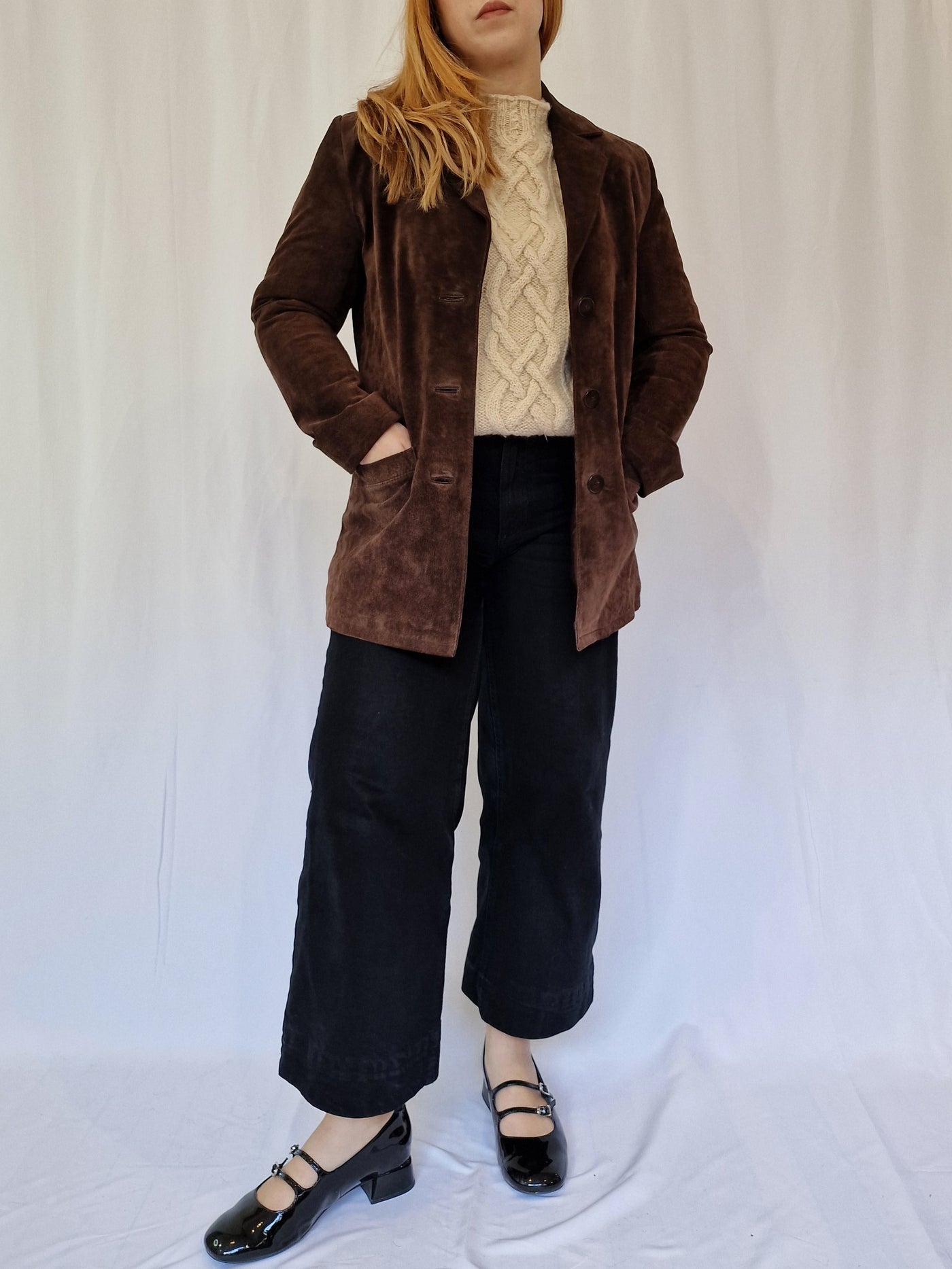 Vintage 90s Dark Brown Genuine Suede Leather Blazer Style Jacket - XS/S
