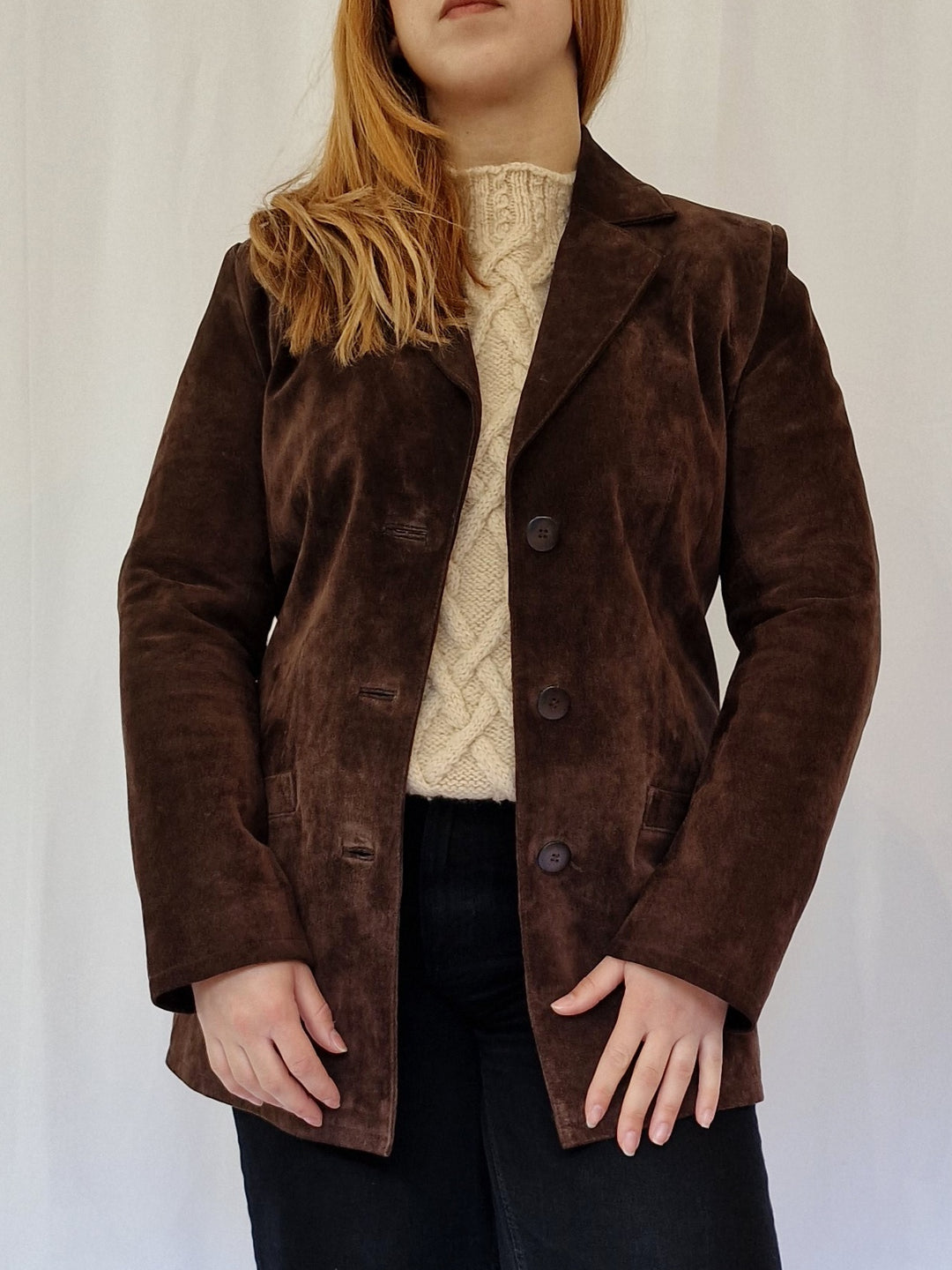 Vintage 90s Dark Brown Genuine Suede Leather Blazer Style Jacket - XS/S