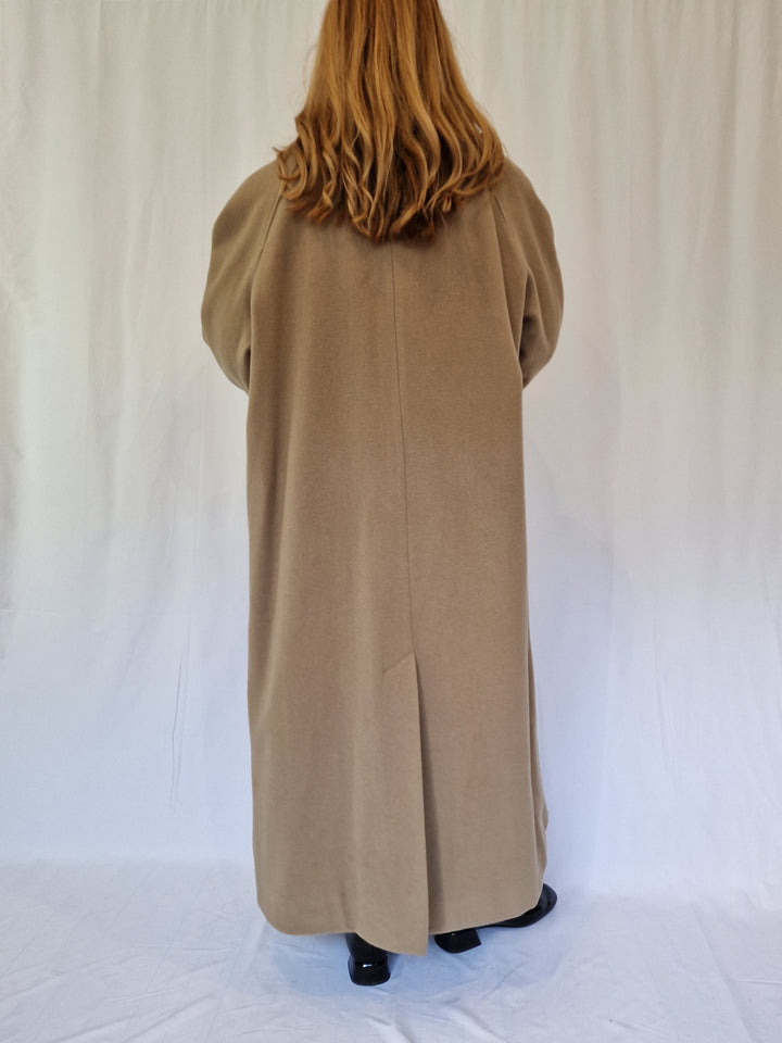 Vintage Camel Brown Wool Single Breasted Long Coat - XL