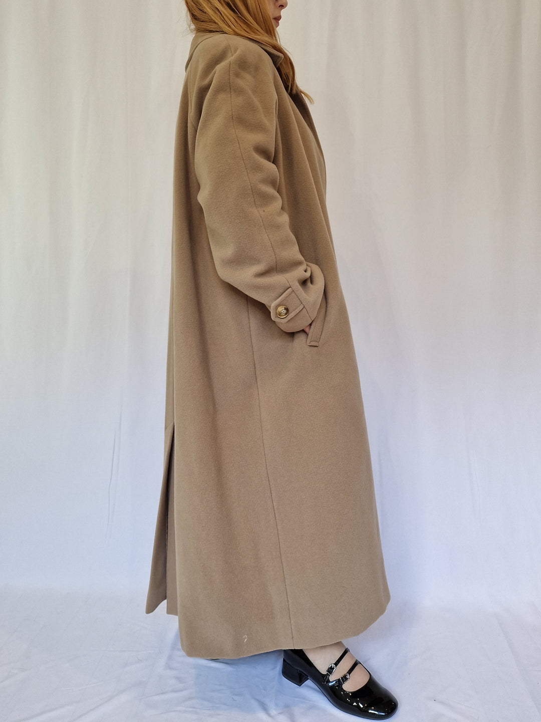 Vintage Camel Brown Wool Single Breasted Long Coat - XL