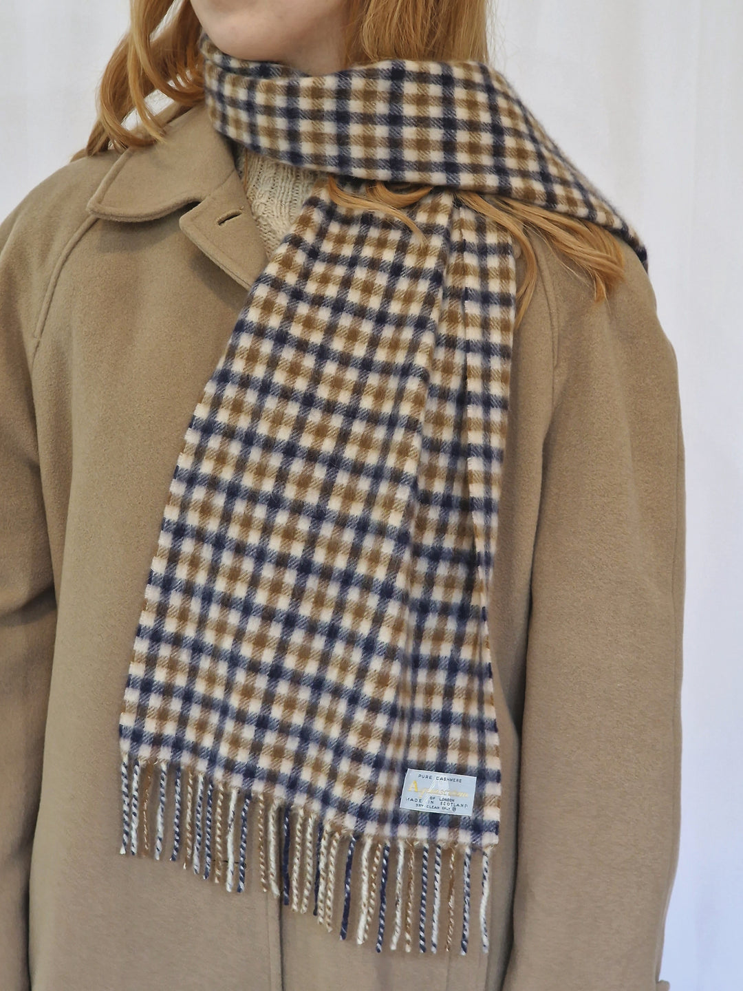 Vintage Aquascutum Check 100% Cashmere Scarf