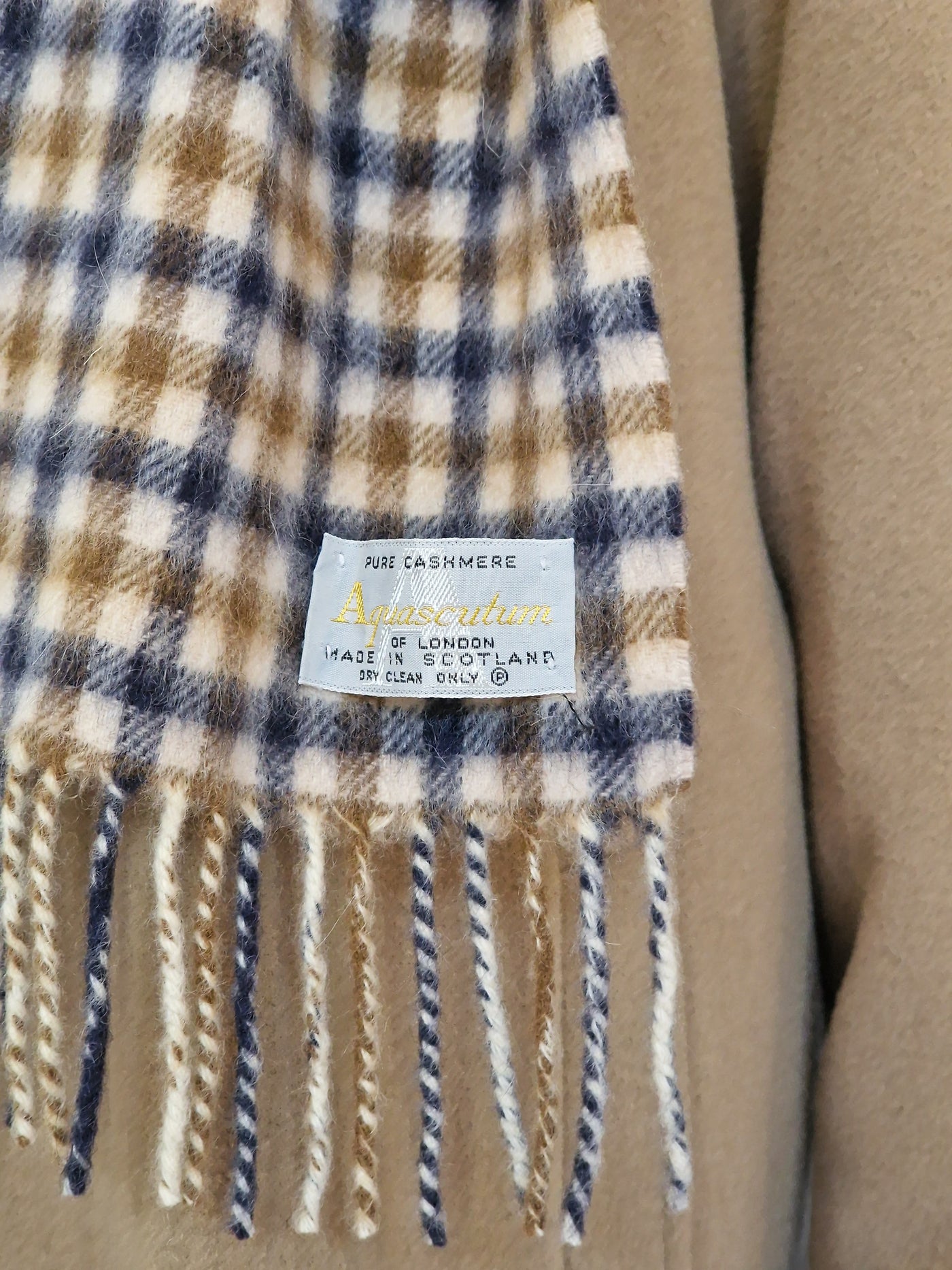 Vintage Aquascutum Check 100 Cashmere Scarf TORN vintage