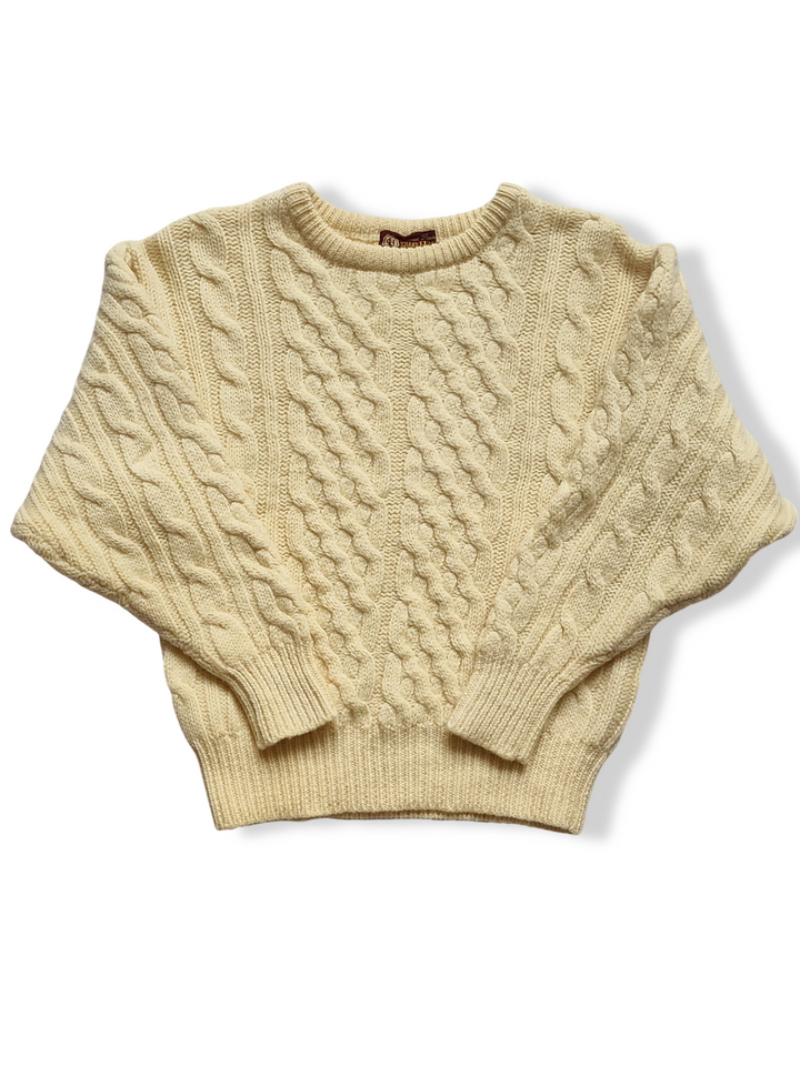 Vintage Cream Pure Wool Aran Cable Knit Jumper - XS