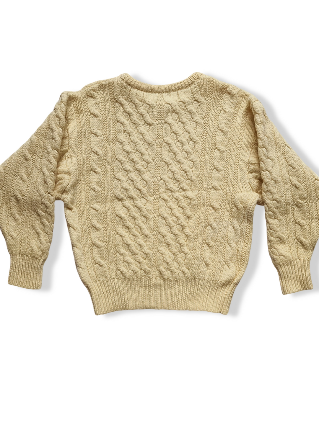 Vintage Cream Pure Wool Aran Cable Knit Jumper - XS