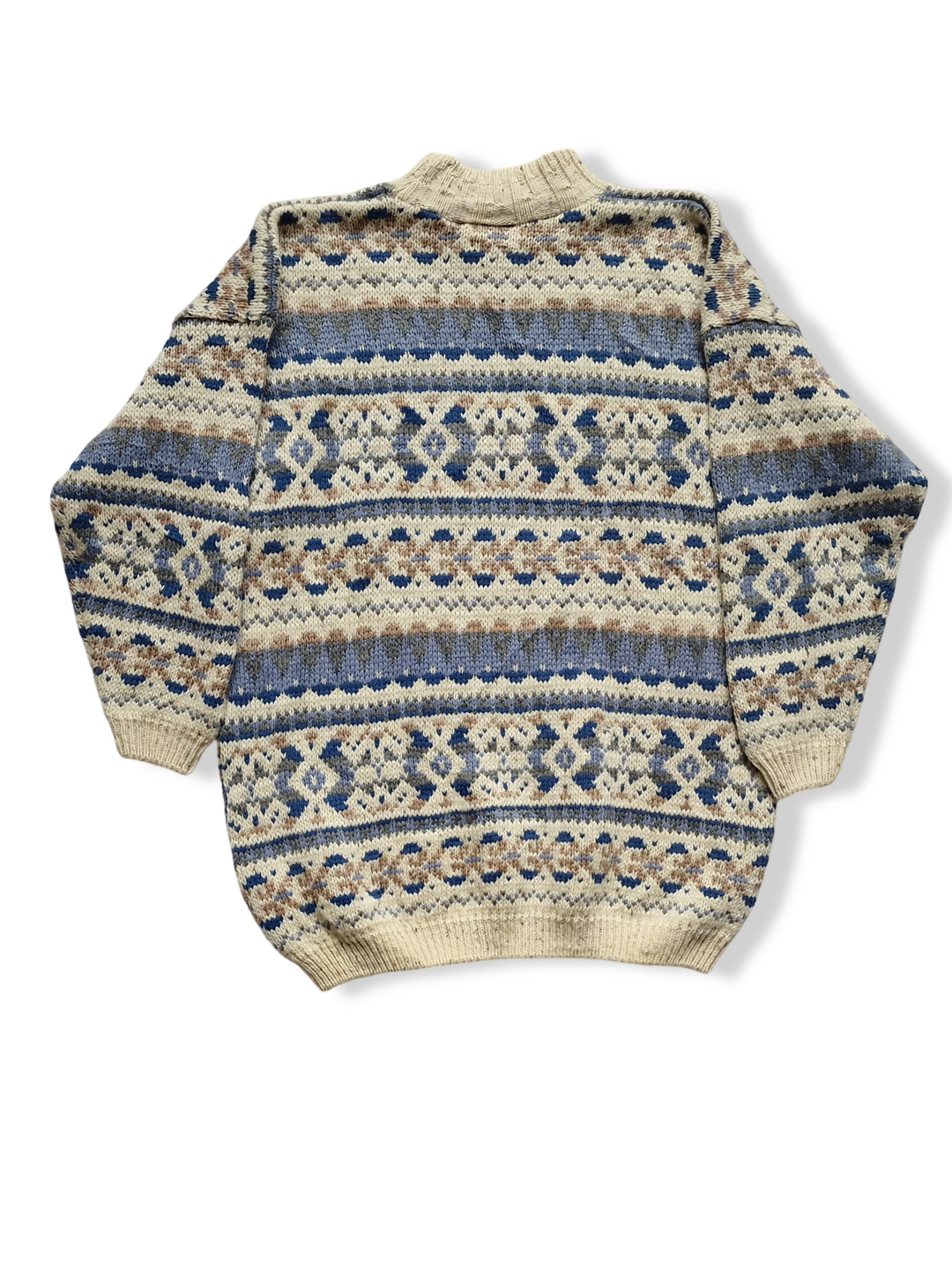 Vintage Cream And Blue Nordic Style Patterned Knitted Jumper - S/M