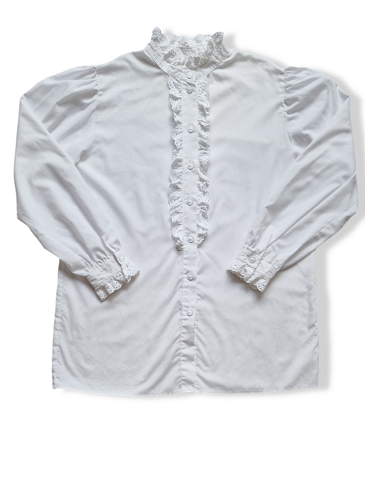 Vintage White Button Up Blouse with Lace Detail - L