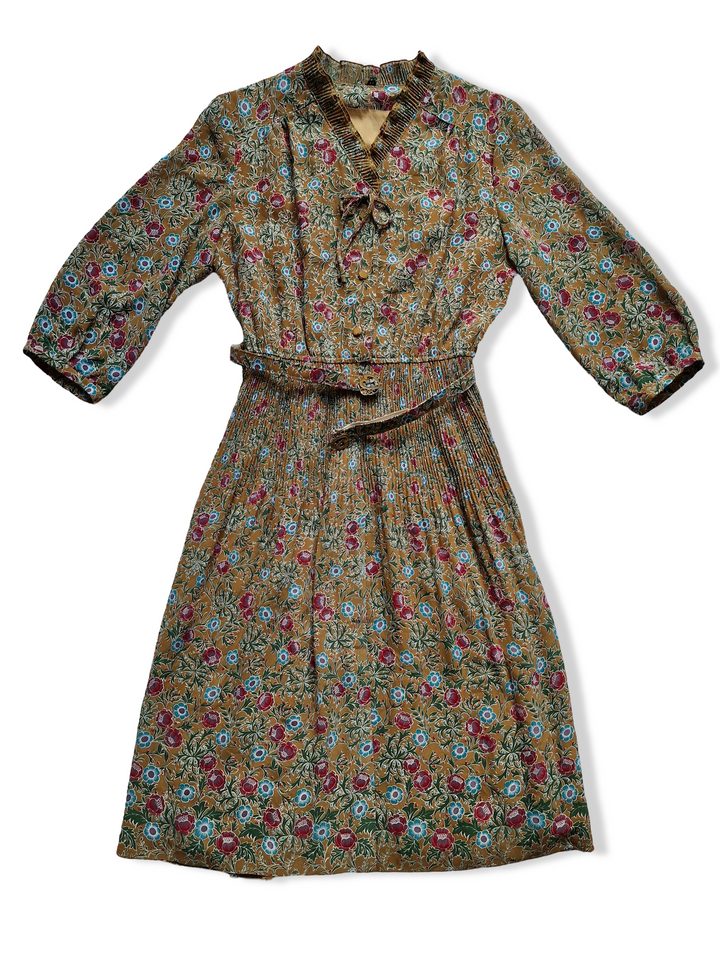 Vintage Mustard Coloured Floral Dress - S/M