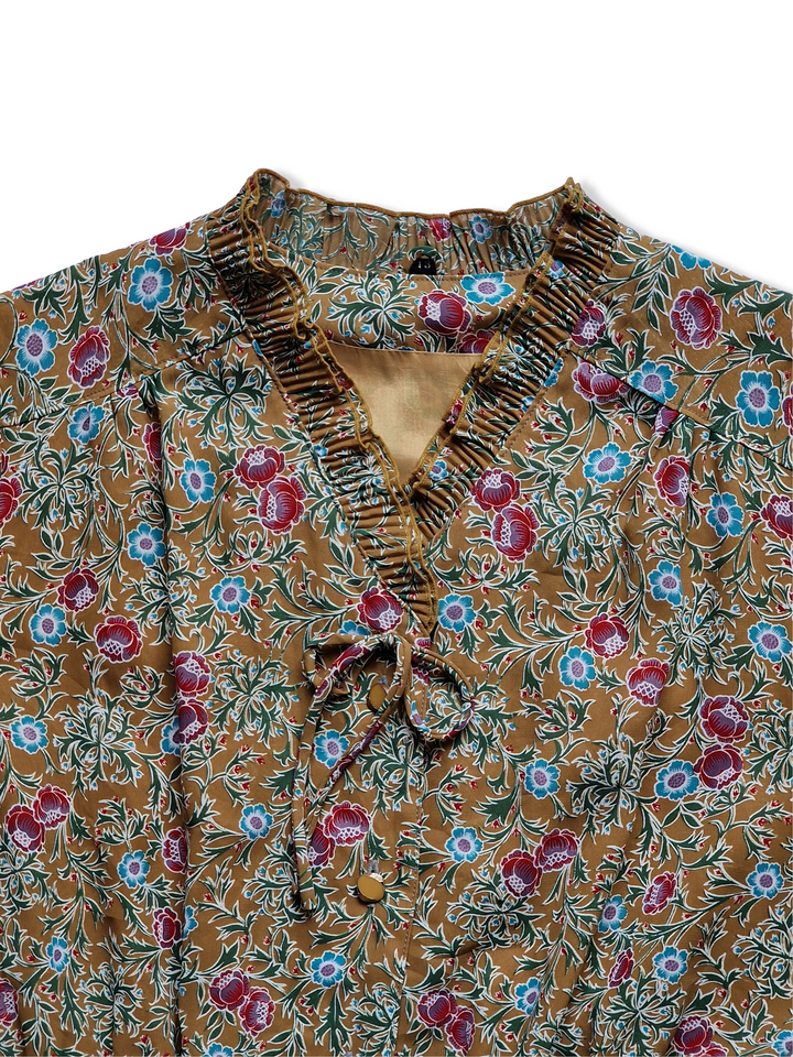 Vintage Mustard Coloured Floral Dress - S/M