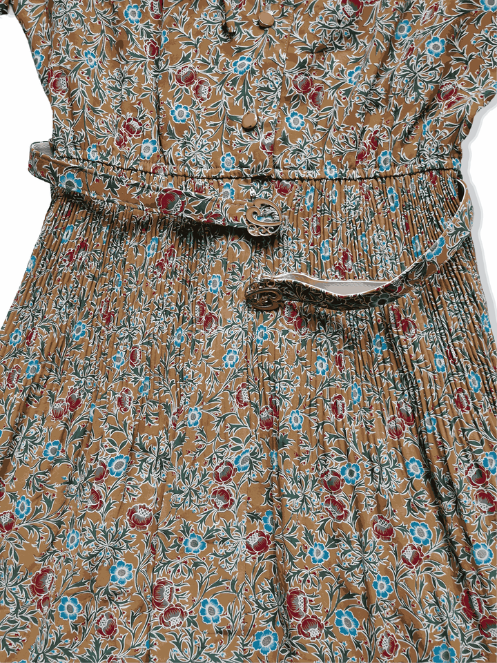 Vintage Mustard Coloured Floral Dress - S/M