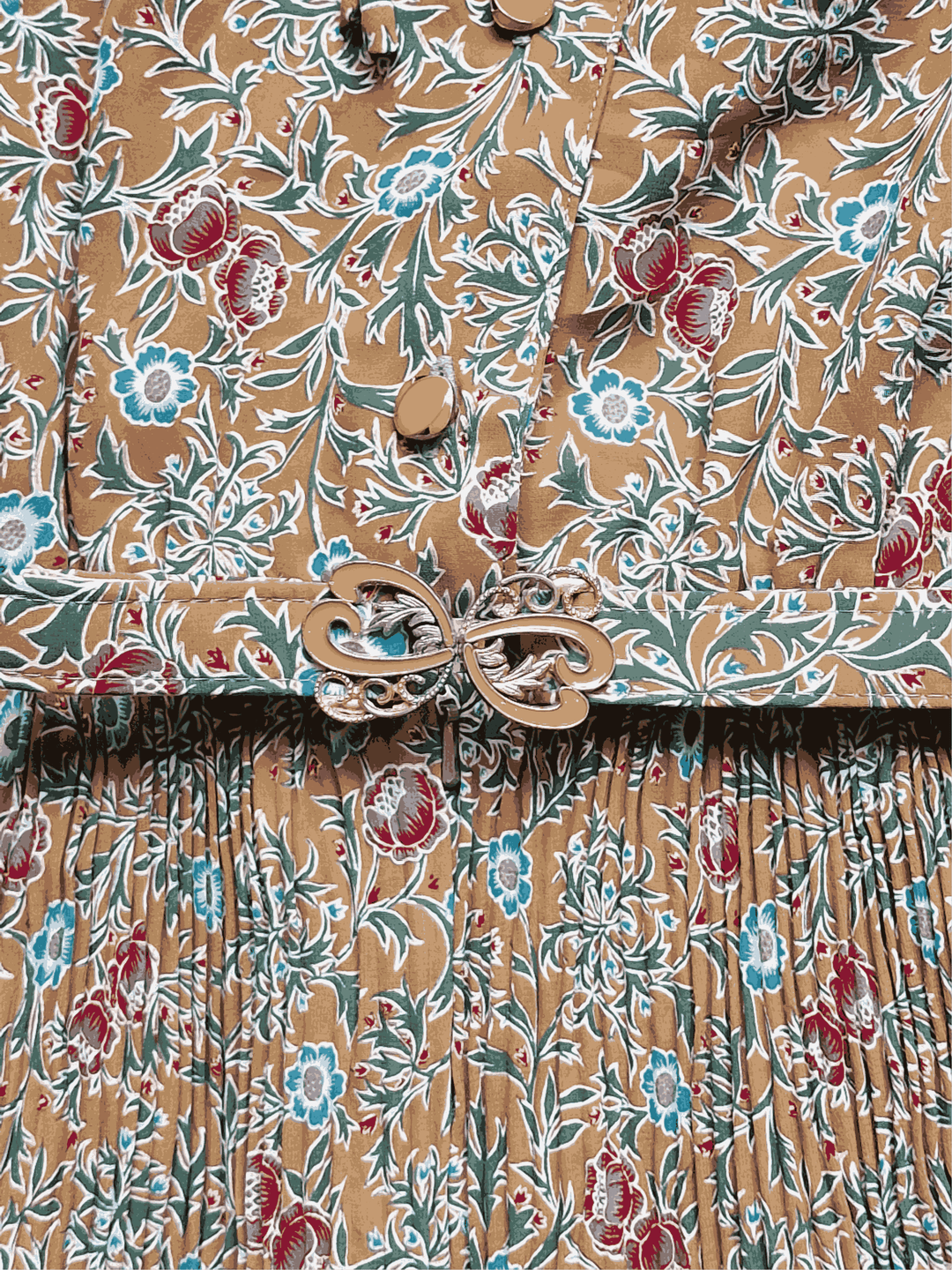 Vintage Mustard Coloured Floral Dress - S/M