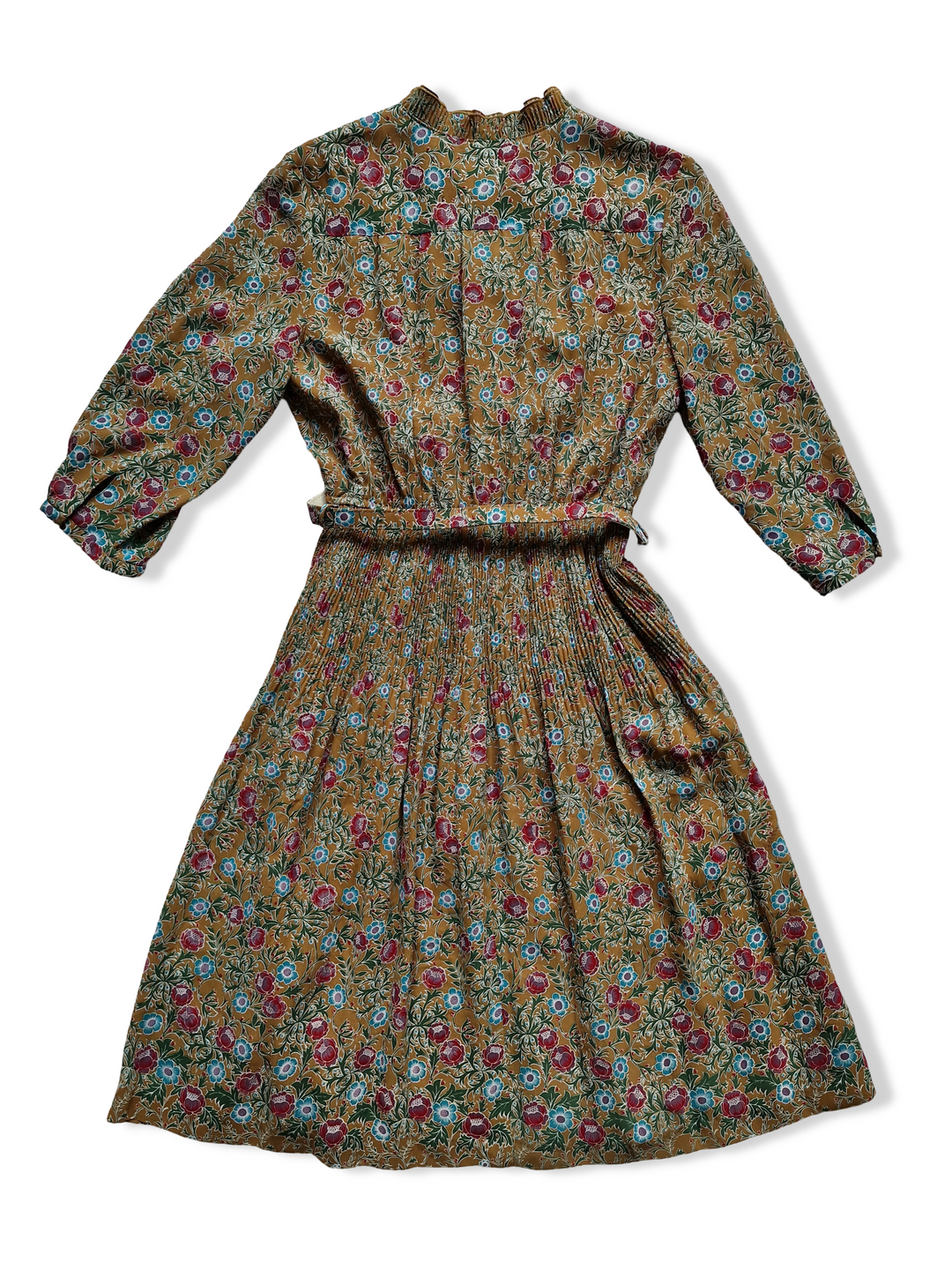 Vintage Mustard Coloured Floral Dress - S/M
