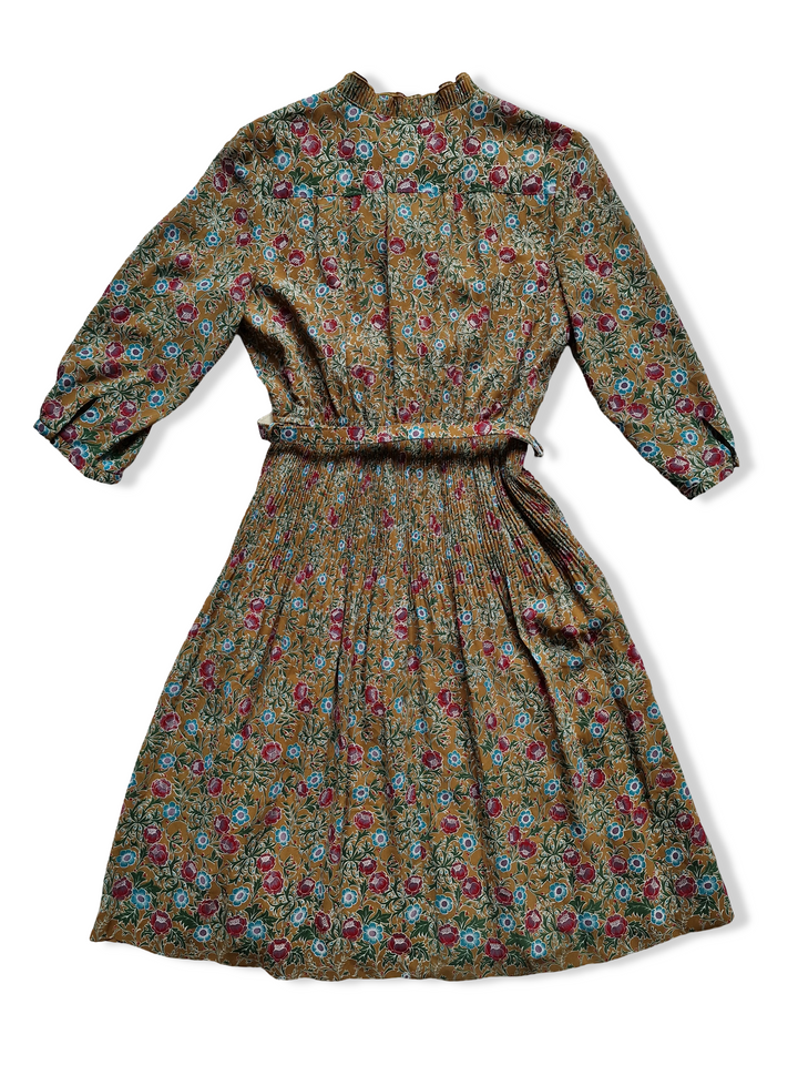 Vintage Mustard Coloured Floral Dress - S/M