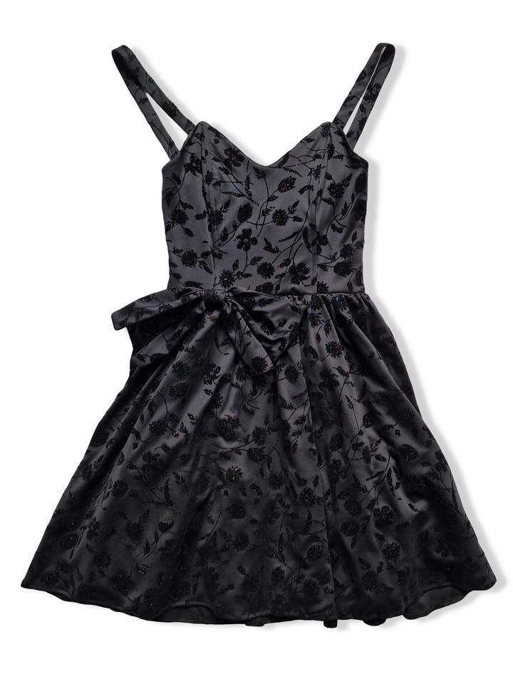 Vintage Black Floral Sparkly Dress - S