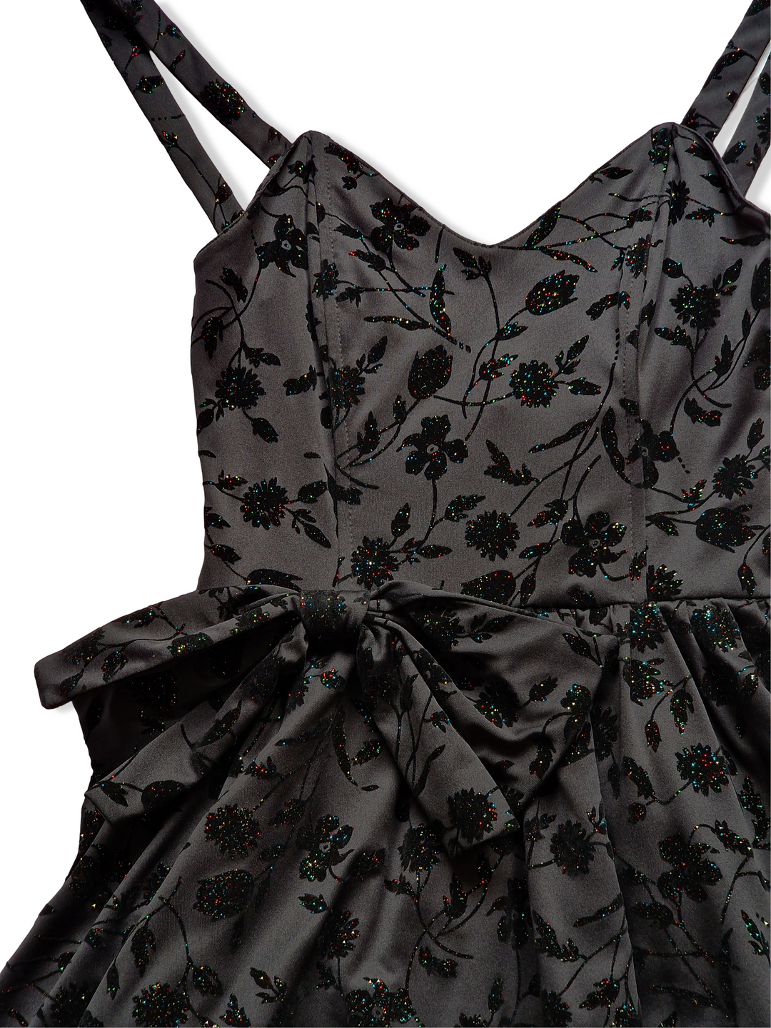 Vintage Black Floral Sparkly Dress - S