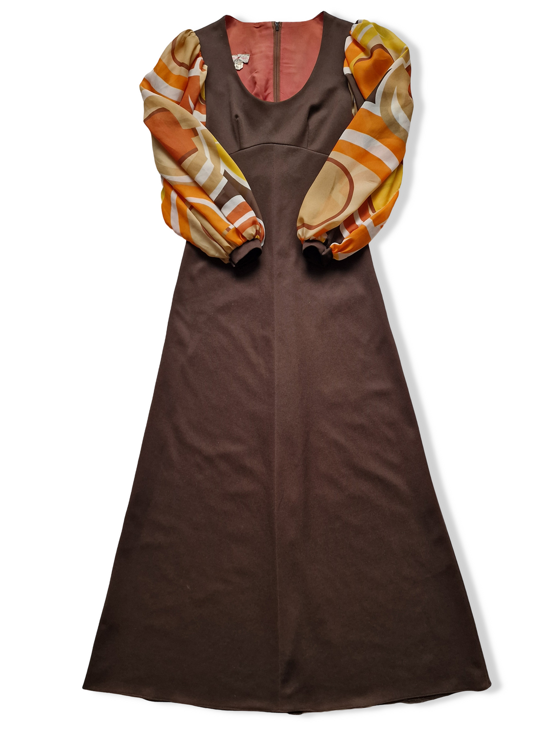 Vintage 70s Brown Maxi Dress - XS