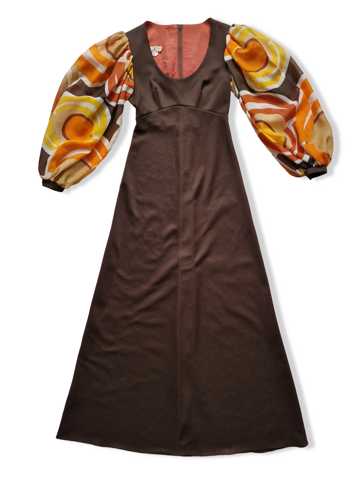 Vintage 70s Brown Maxi Dress - XS