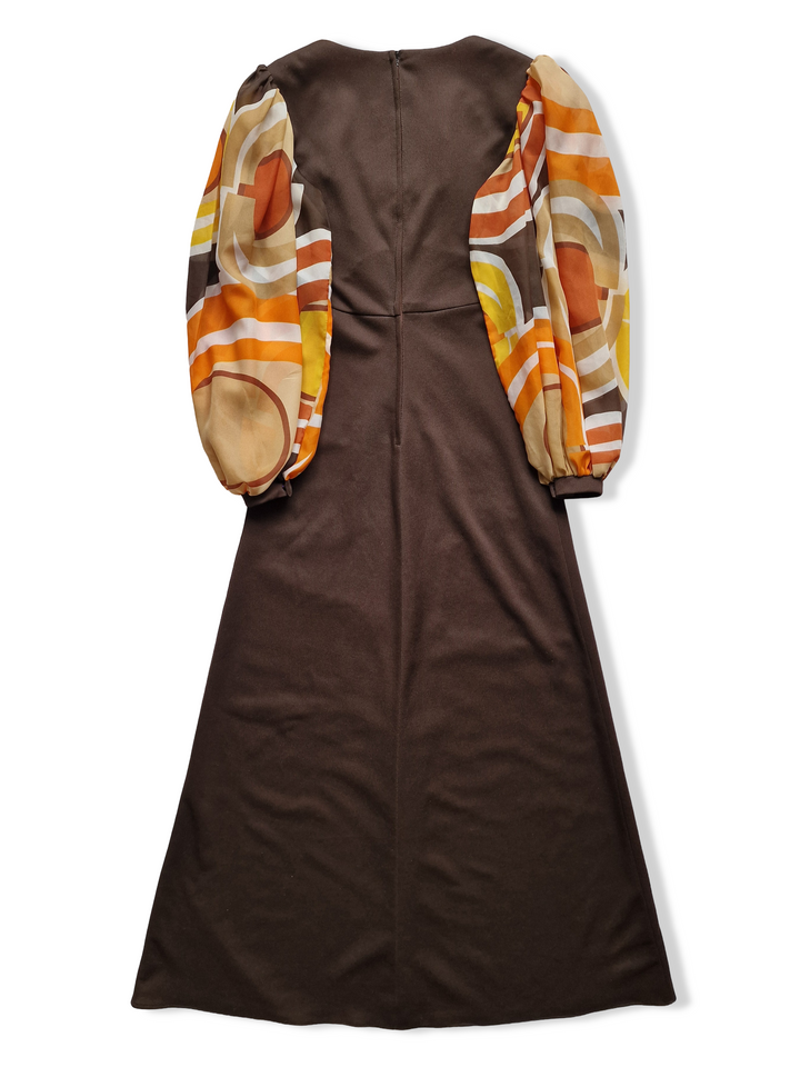 Vintage 70s Brown Maxi Dress - XS