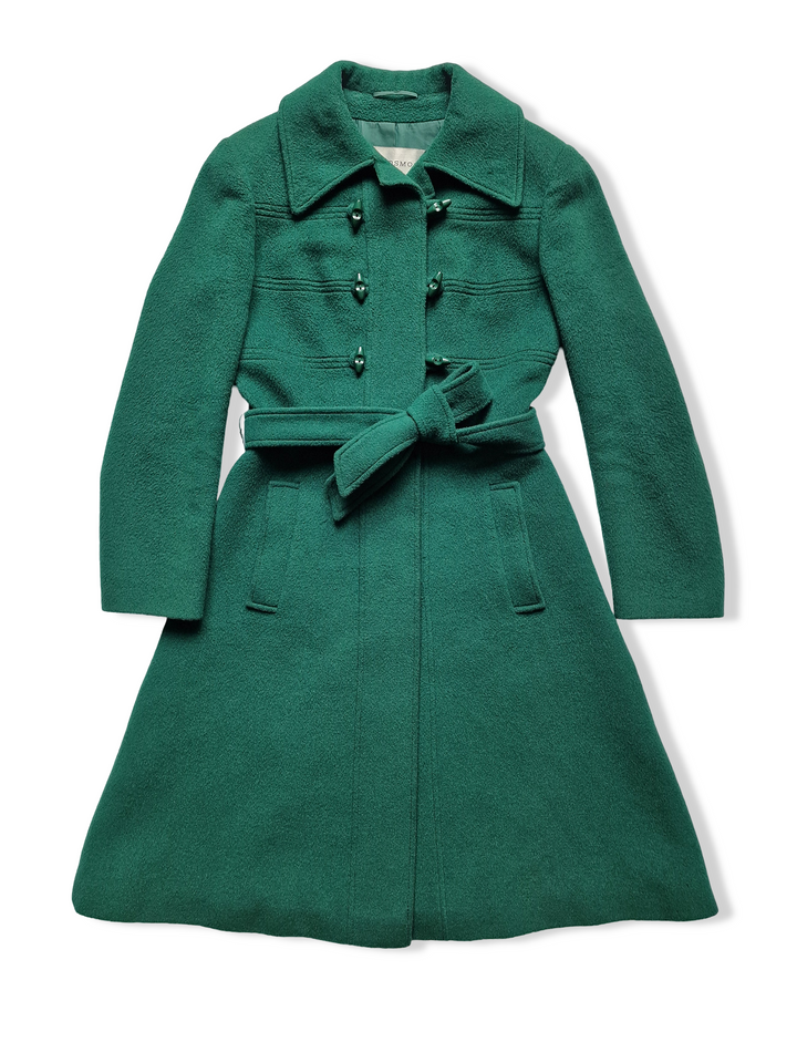 Vintage 70s Turquoise Green Pure Wool Coat - XS