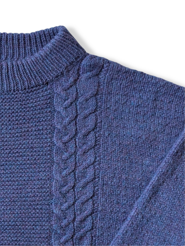 Vintage Blue Purple Pure Wool Cropped Knitted Jumper - M/L