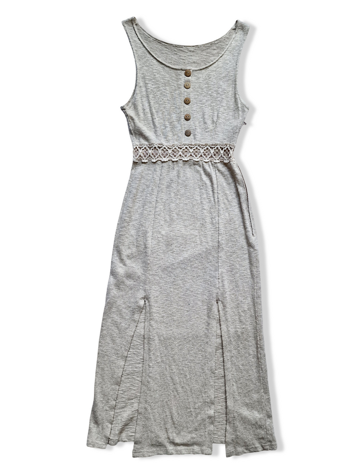 Vintage Beige Sleeveless Knitted Midi Dress - S