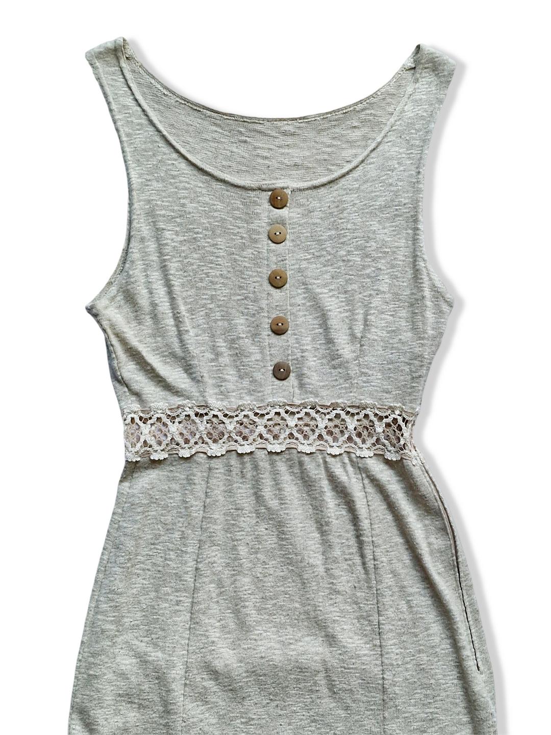 Vintage Beige Sleeveless Knitted Midi Dress - S