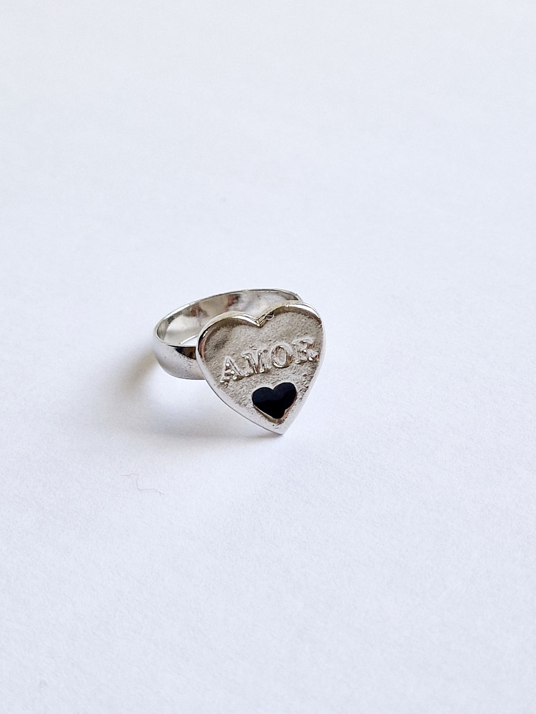 Vintage Silver Plated 'Amor' Heart Ring