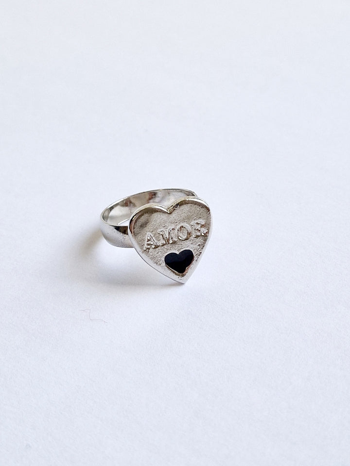 Vintage Silver Plated 'Amor' Heart Ring