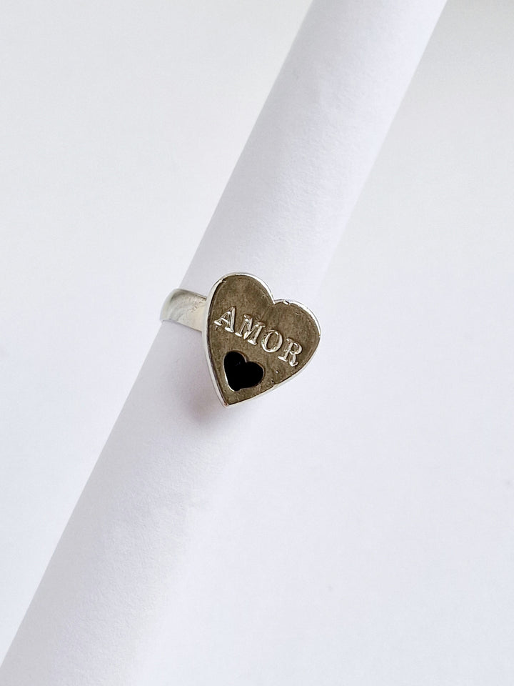Vintage Silver Plated 'Amor' Heart Ring