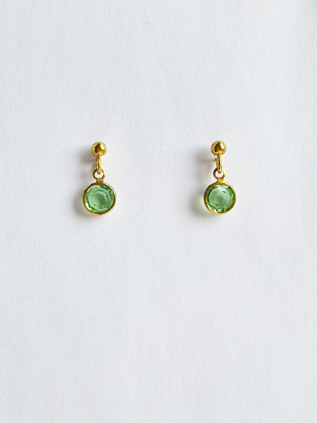 Vintage Gold Plated Green Crystal Drop Earrings