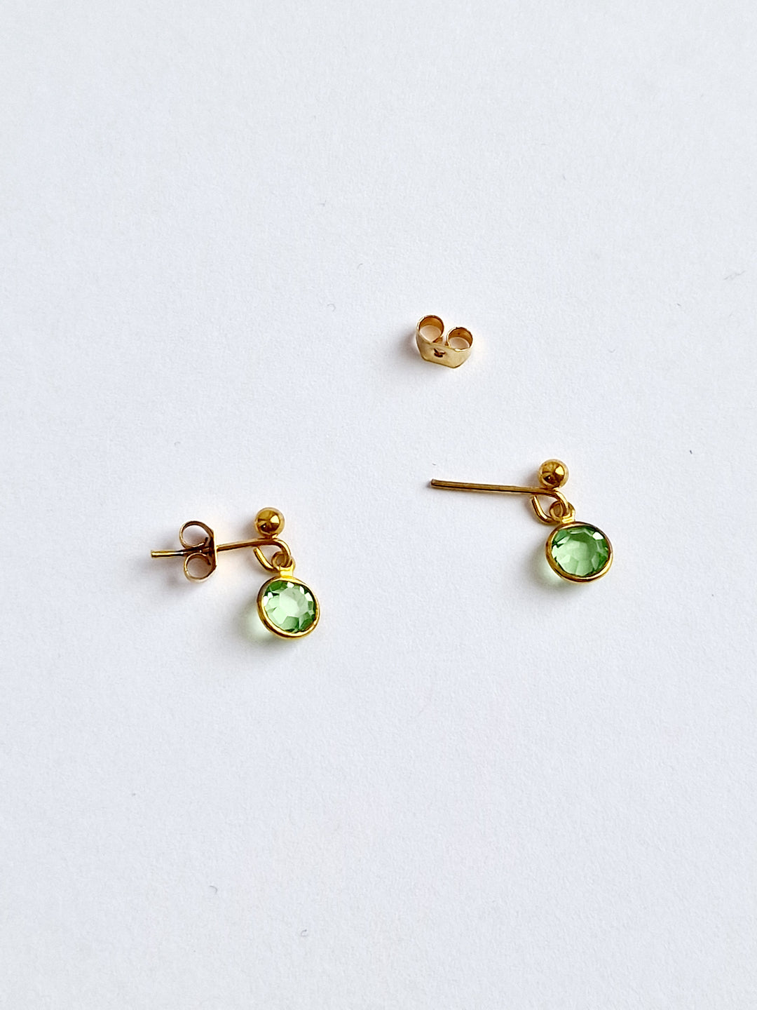 Vintage Gold Plated Green Crystal Drop Earrings