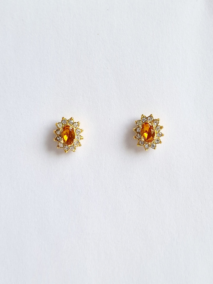 Vintage 80s Gold Plated Crystal Cluster Stud Earrings