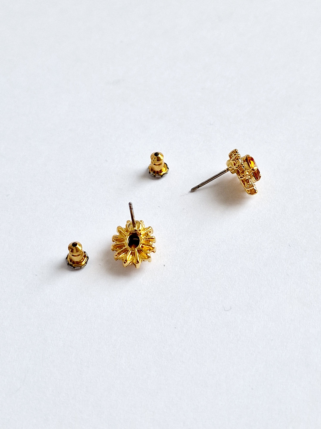 Vintage 80s Gold Plated Crystal Cluster Stud Earrings