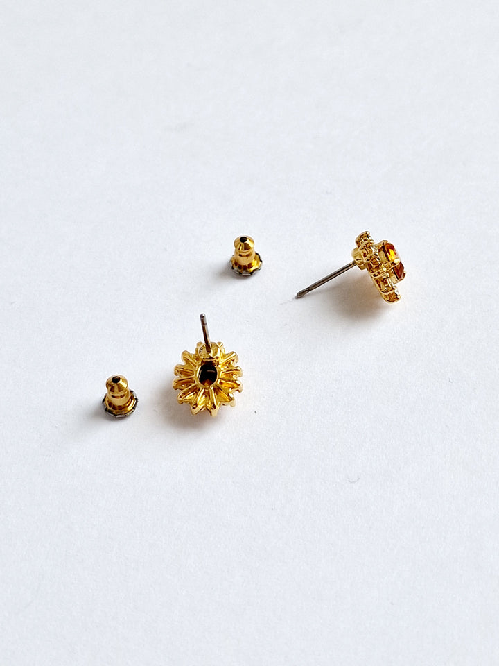 Vintage 80s Gold Plated Crystal Cluster Stud Earrings