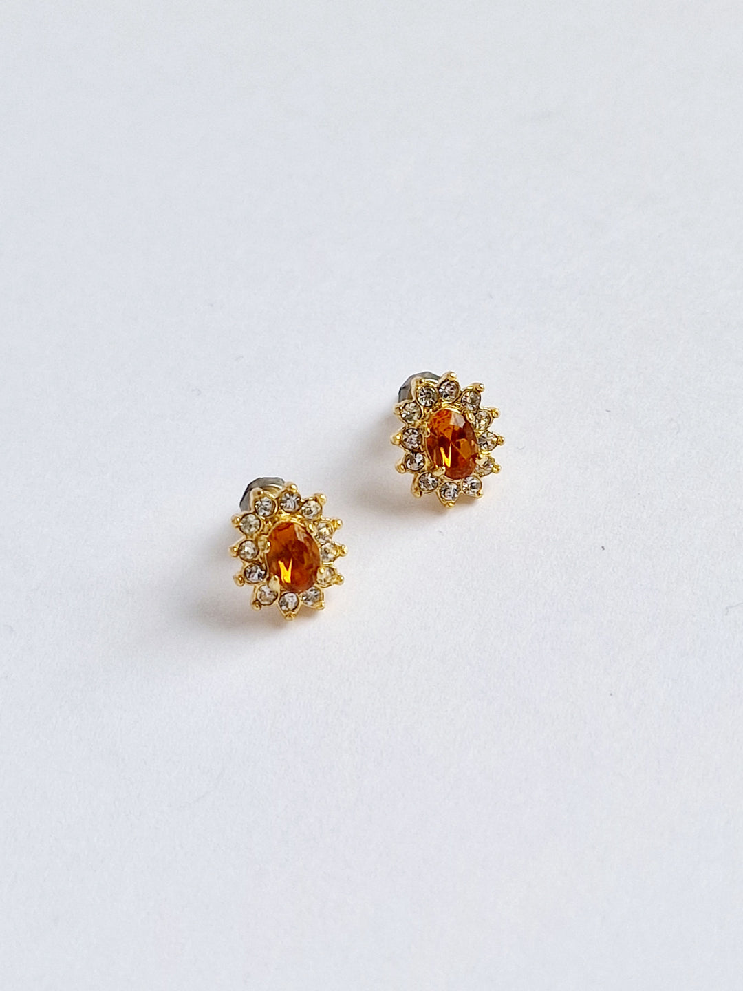 Vintage 80s Gold Plated Crystal Cluster Stud Earrings