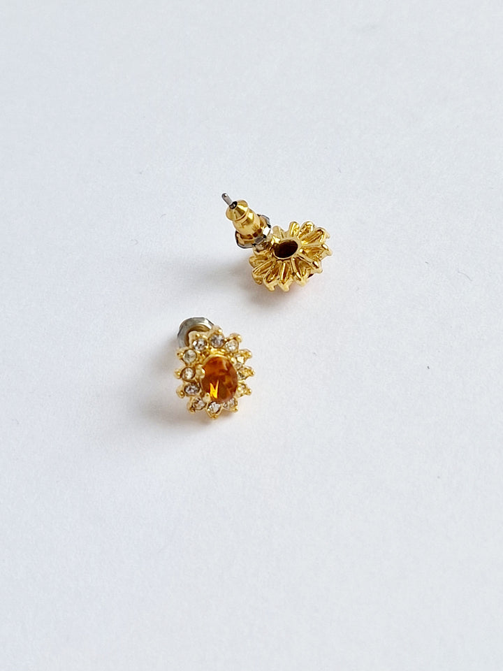 Vintage 80s Gold Plated Crystal Cluster Stud Earrings