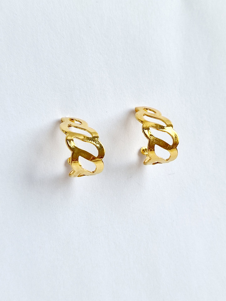 Vintage 80s Gold Plated Minimal Cutout Hoop Earrings