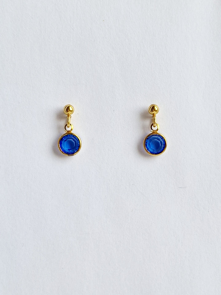 Vintage Gold Plated Blue Crystal Drop Earrings