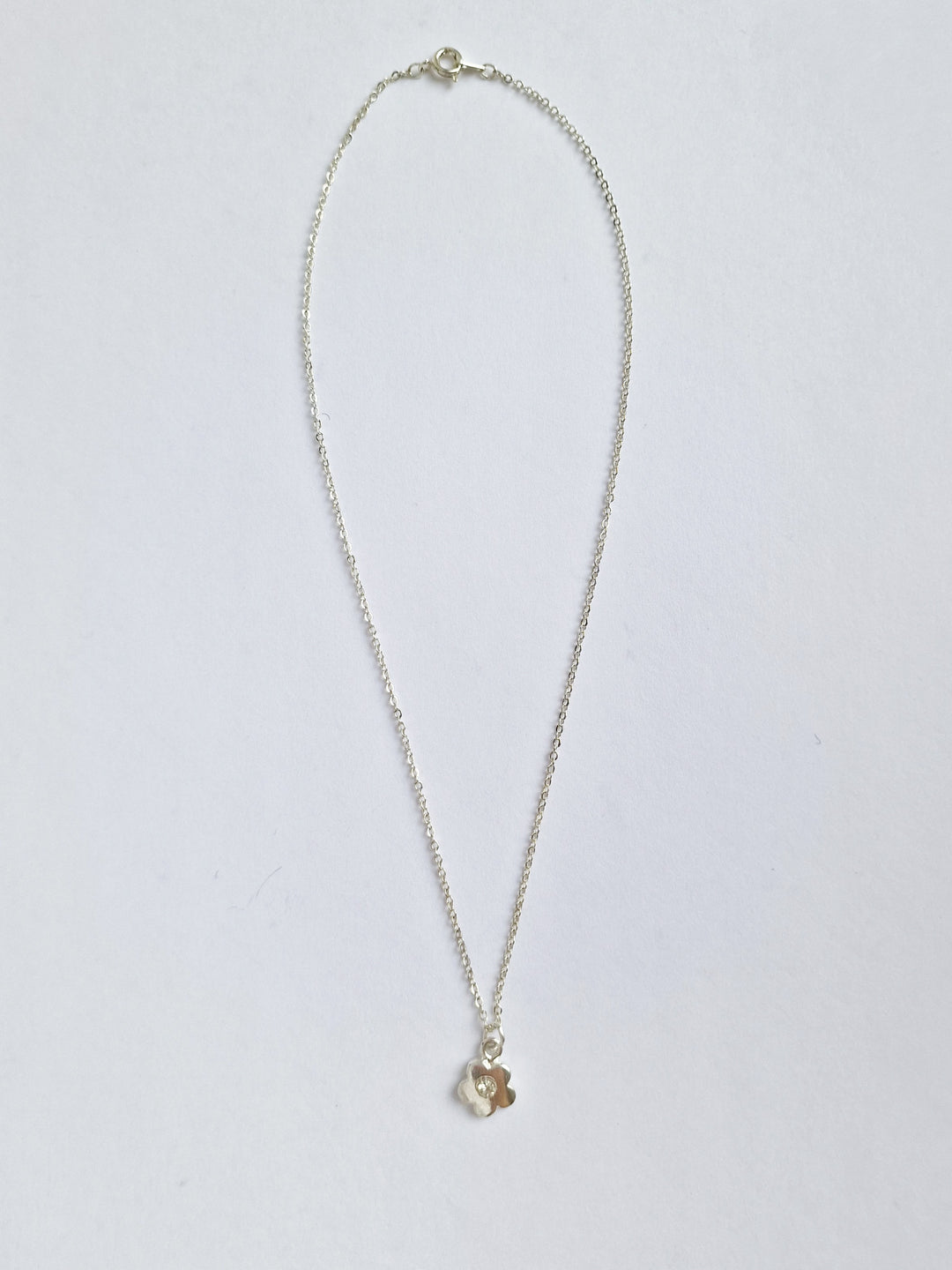 Vintage Silver Plated Cable Chain Necklace with Flower Charm