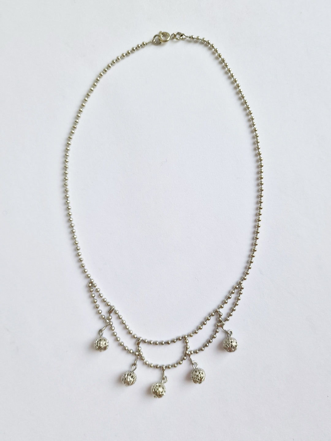 Vintage Silver Plated Ball Chain Necklace with Round Charms