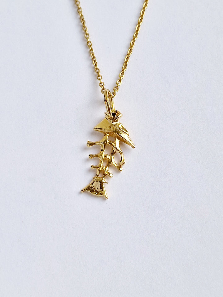 Vintage Gold Plated Chain Pendant Necklace with Fishbone Charm