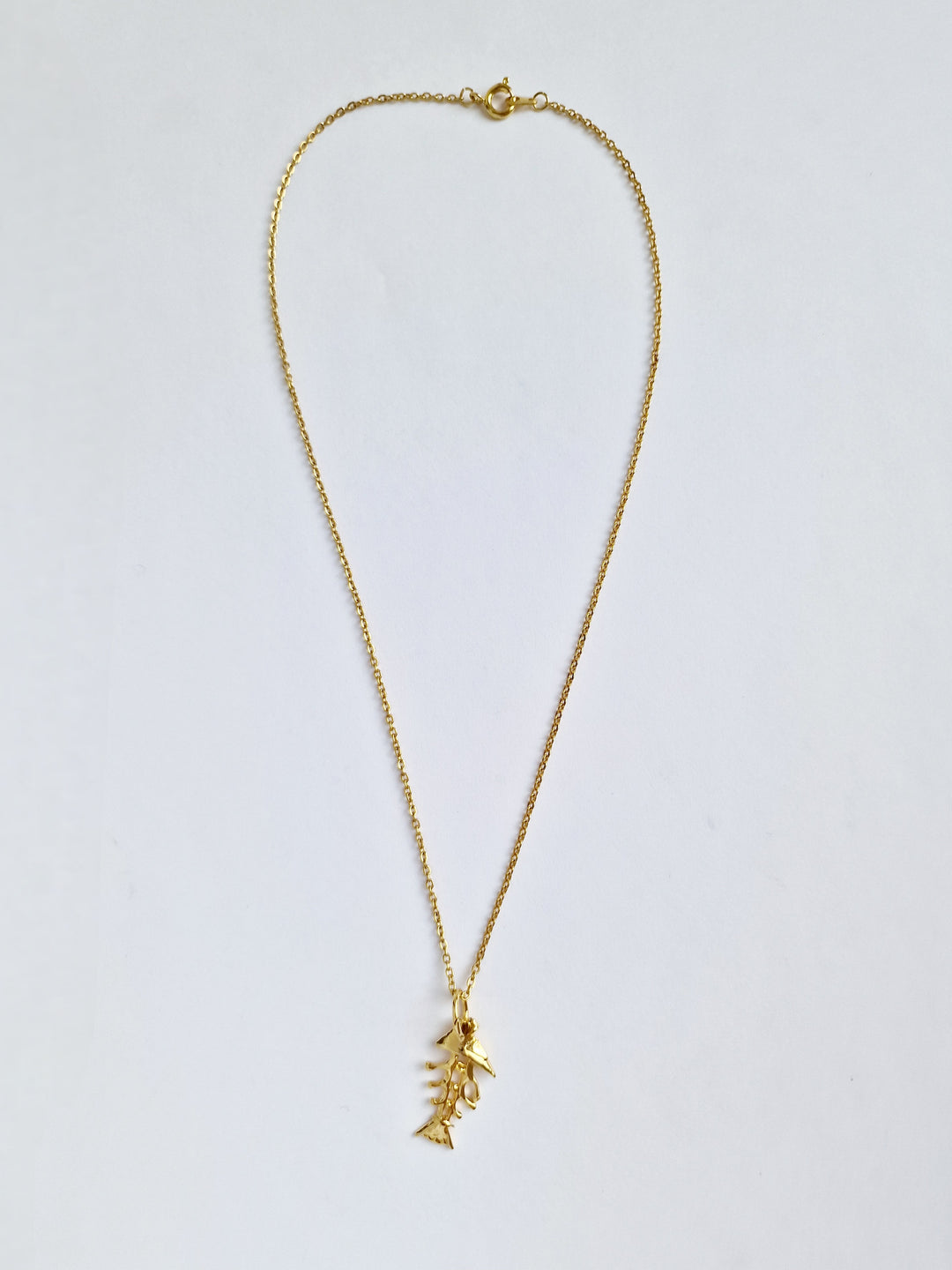 Vintage Gold Plated Chain Pendant Necklace with Fishbone Charm