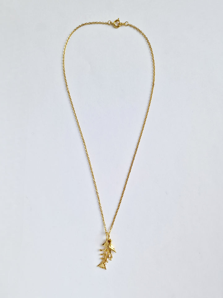 Vintage Gold Plated Chain Pendant Necklace with Fishbone Charm